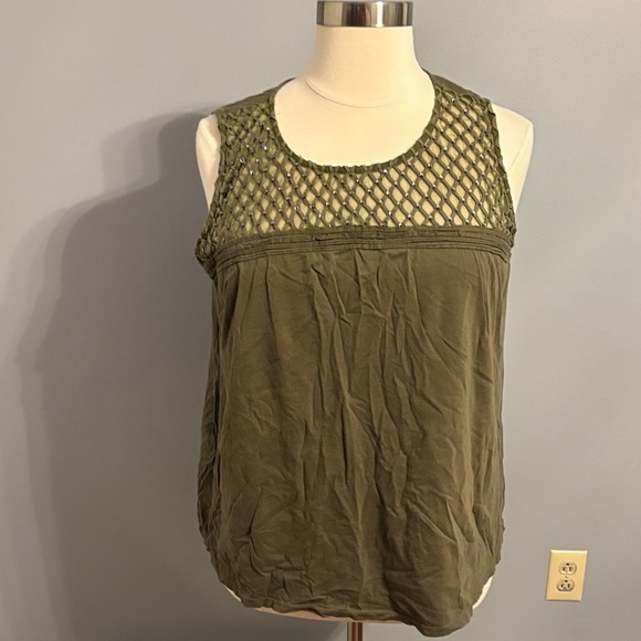Lane Bryant Tops - Lane Bryant Olive Crochet Yoke Sleeveless Tank